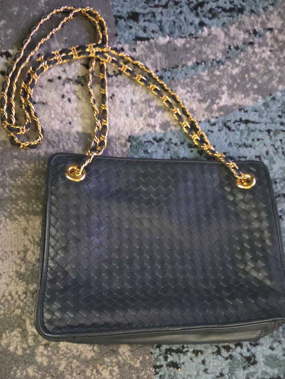 Ganson Woven Leather Chain Shoulder Bag - Black